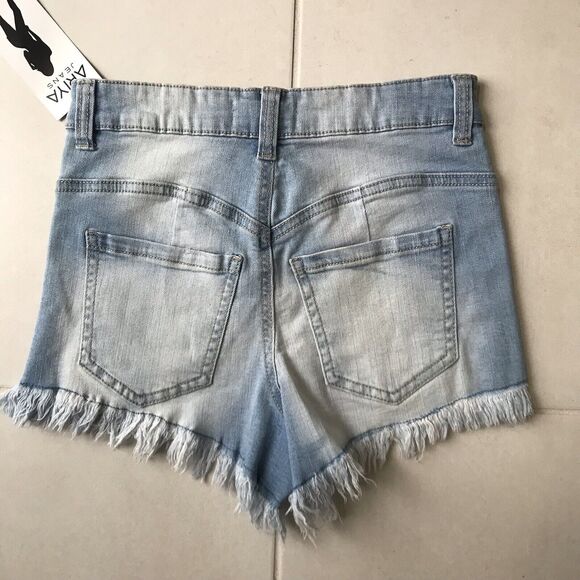 Ariya Jeans Denim Shorts Cut Off Frayed Curvy High Rise Distressed - Picture 6 of 7